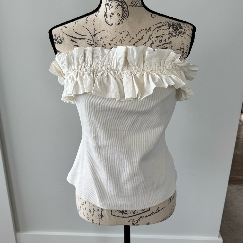 NWT Anthropologie Ruffle Strapless Top Ivory Size L